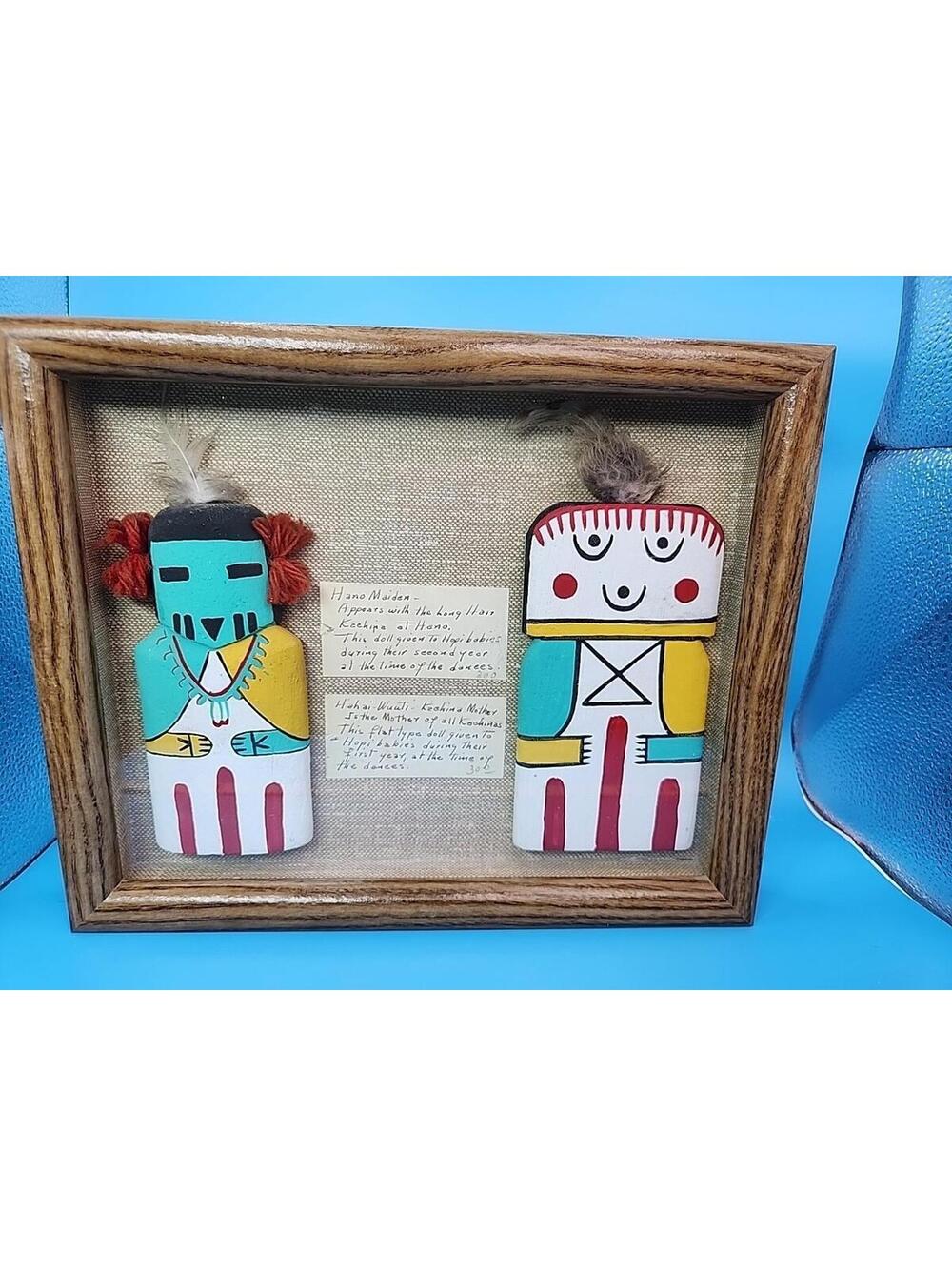 2-VTG Kachina Doll Terracotta Hollow Figurines Framed W/Provenance